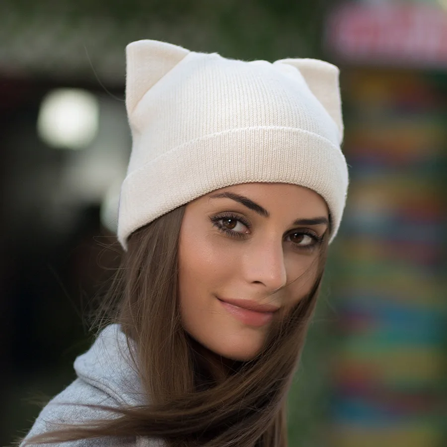 

Autumn and winter women's wool caps fashion explosion models wool knit hat thick warm cat ears cap