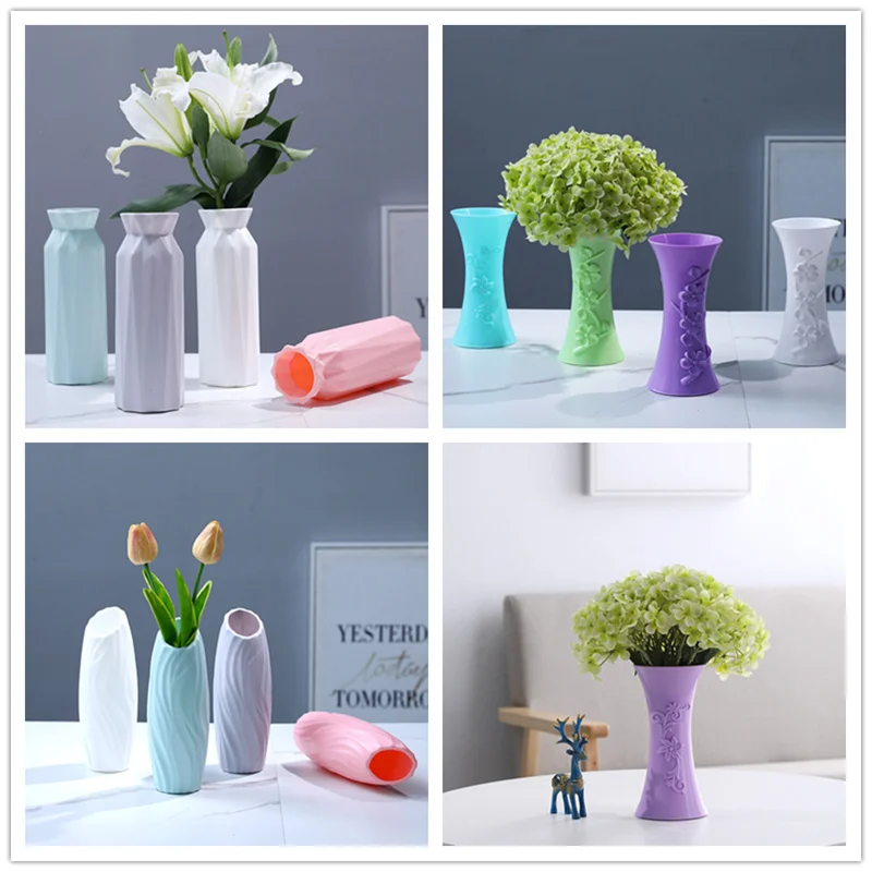 Plastic Flower Vase Decoration Home White Vases Imitation Ceramic Vase
