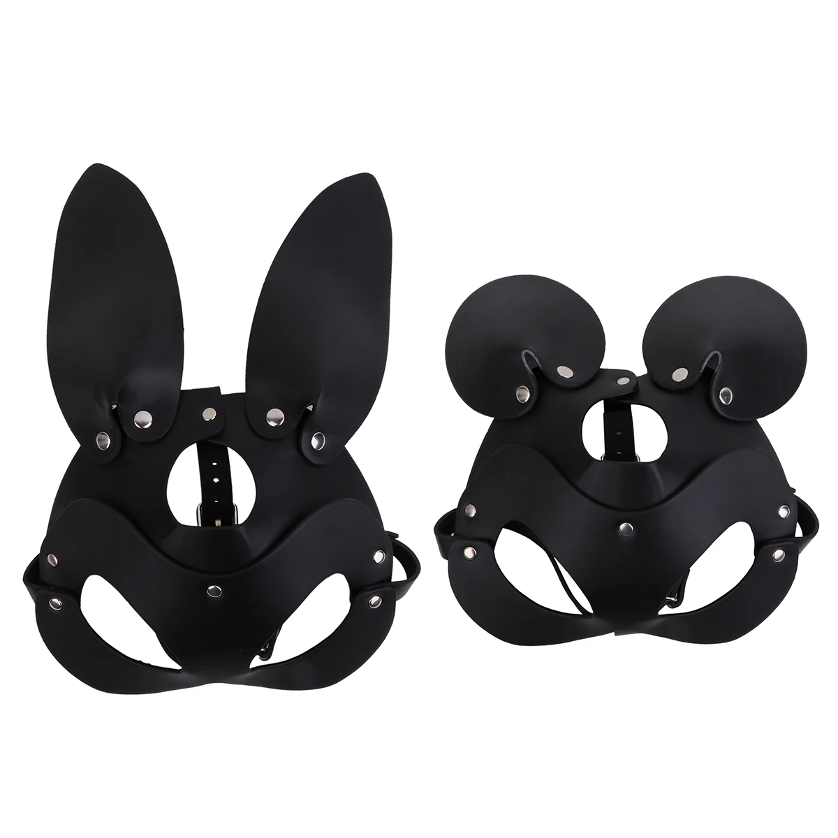 

Women PU Leather Studs Handwork Round/Long Ears Rabbit Mask Half Face Eye Cover Masquerade Halloween Cosplay Costume Accessories