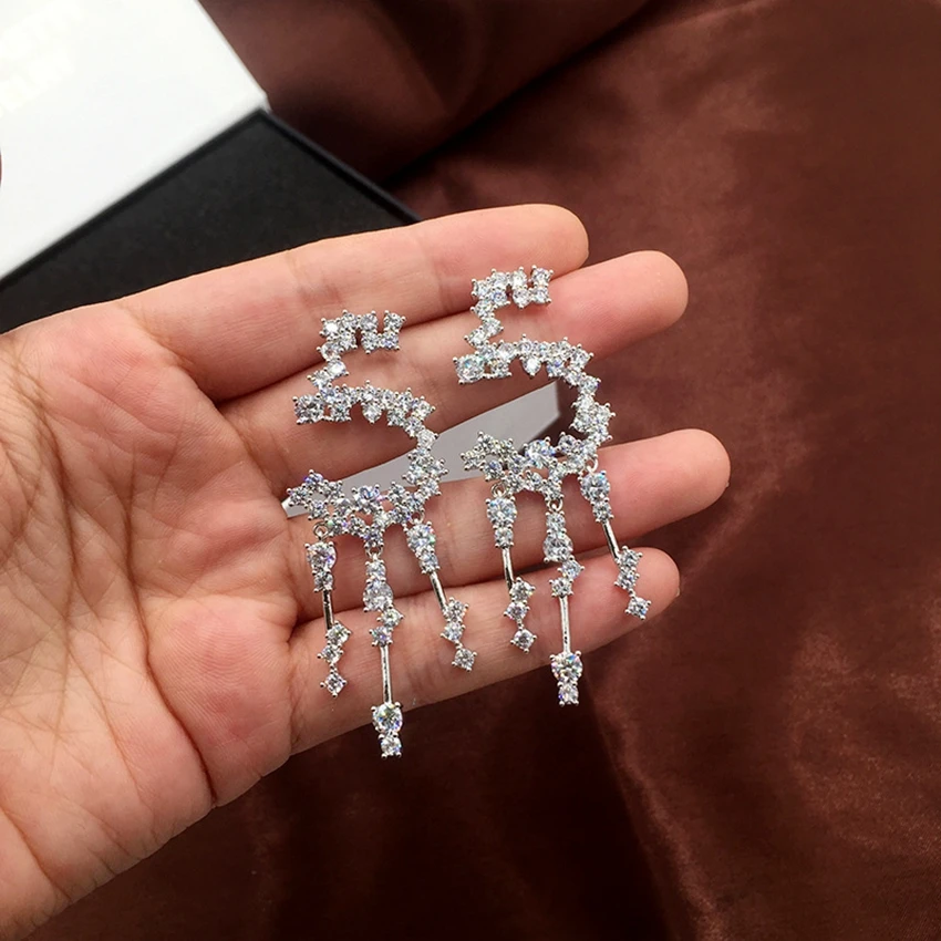 5 цифр Висячие висячие серьги с кисточками для женщин циркониевые позолоченные