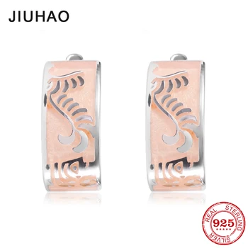 

925 Sterling Silver luscious Pink floral designs Earrings for Women Enamel Clip earrings luxury Party Fashion Jewelry