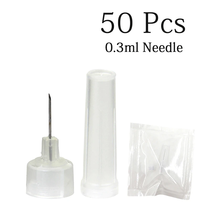 100 шт 0,3 мл шприц для инъекций губ гиалуроновая ручка ампульная головка для наполнителя губ гиалуроновая ручка для удаления морщин инъекционная игла - Цвет: 50pc 0.3 needle