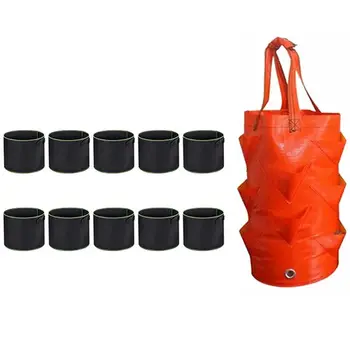 

1Pcs Hanging Strawberry Tomato Planter Grow Bags & 10 Pcs 5 Gallon Long Bag Fabric Flowerpot with Handle