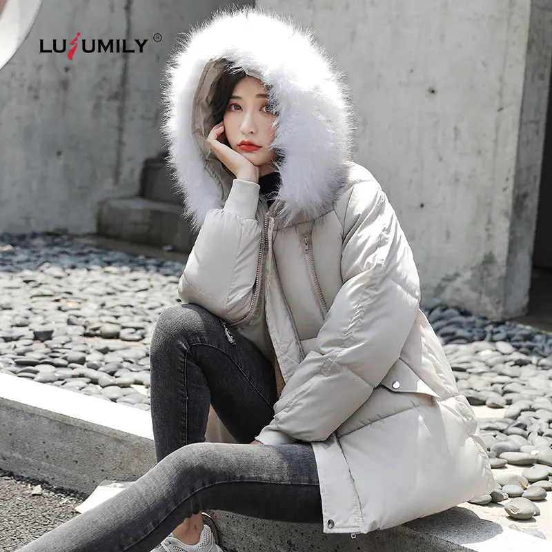 

Lusumily Women Winter Jackets Warm Cotton Coat Solid Female Down Jacket With Fur Collar 2019 Ladies Parka Abrigos Mujer Invierno