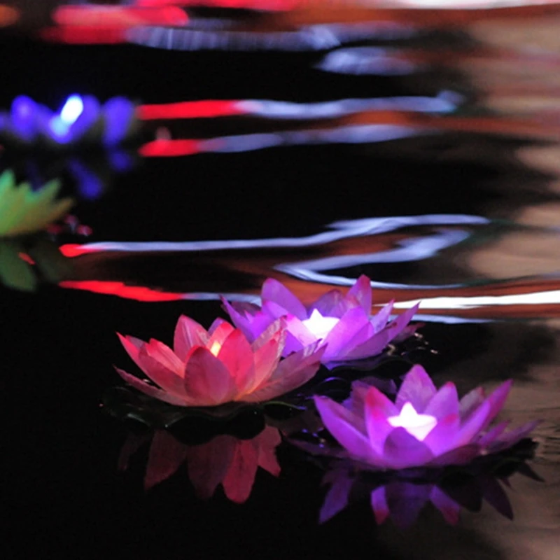 LED Solar Light LED Floating Lotus Flower Lamps On Water Swimming Pool Garden Decoration