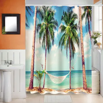 

Coconut Tree Sea Dacron Waterproof Shower Curtain Bathroom Partition Decorative Printed Curtain for Toilet Shower Room With Hook