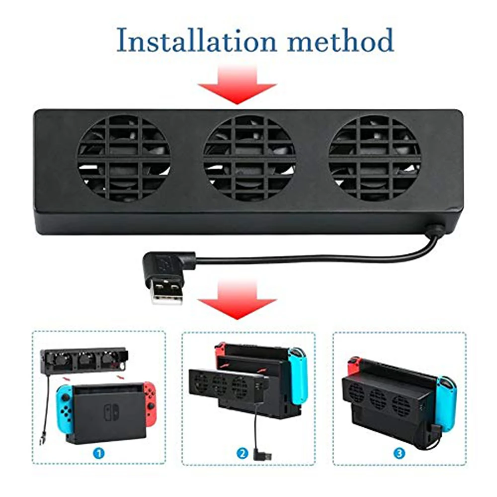 Cooling Fan for Nintendo Switch NS Original Stand Game Console Dock Cooler with 3-Fan USB Cooling Fan for Nintend NS NX — view 5