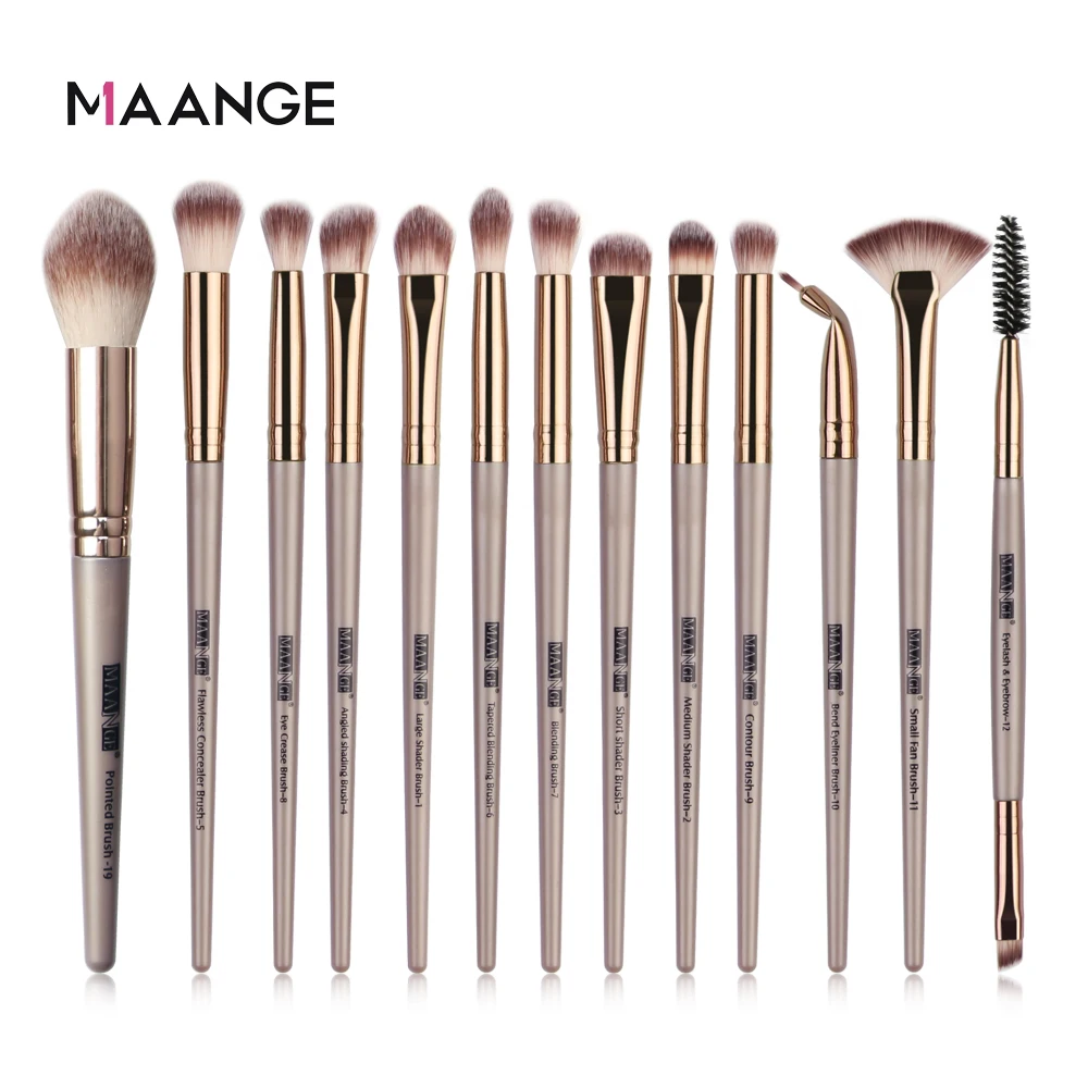 13pcs-champange MAANGE, 13 шт., набор кистей для макияжа, основа, пудра, румяна, тени для век, консилер для губ, кисти для макияжа, инструмент, косметика, наборы для красоты - Handle Color: 13pcs-champange