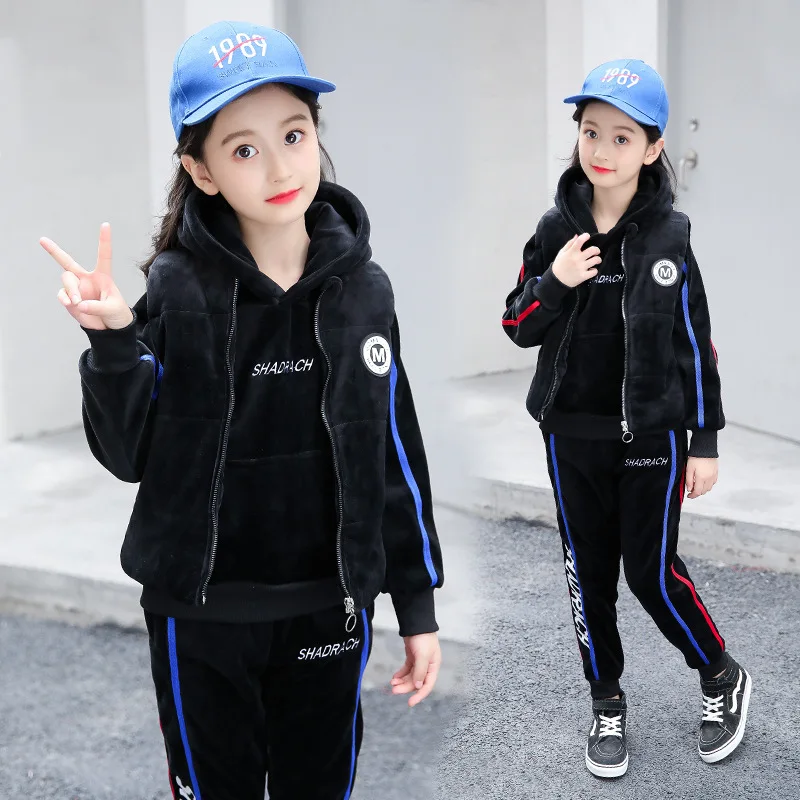 

Children 4 Girls Fall And Winter Clothes 5 Thick Kids 9 Clothes 6 plus Velvet 8 Gold Velvet 10 Hoodie 7 Three-piece Set-12-Year-