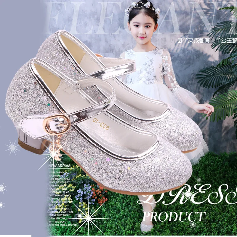 Детская обувь принцессы обувь для стрит-данса для девочек сандалии на высоком каблуке платье фиолетовые детские кожаные блестящие туфли с кристаллами для банкета