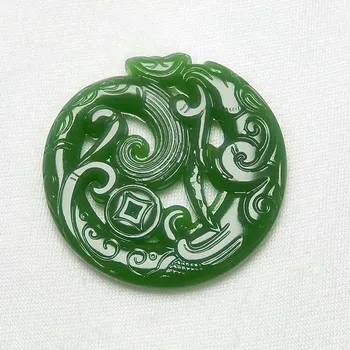 

GREEN JADE MONEY DRAGON PENDANT NECKLACE CHINESE DOUBLE-SIDED HOLLOW OUT CARVED CHARM NATURAL JEWELRY FASHION FOR MEN WOMEN GIFT