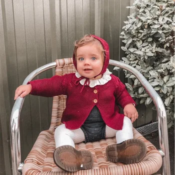 

Autumn and winter new children's clothing baby warm sweater hat two piece suit knitted cardigan coat for infants under 3 years o