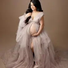 Vestido de maternidade elegante, vestido longo de tule com gola v e alta qualidade, roupa de fotografia para gravidez