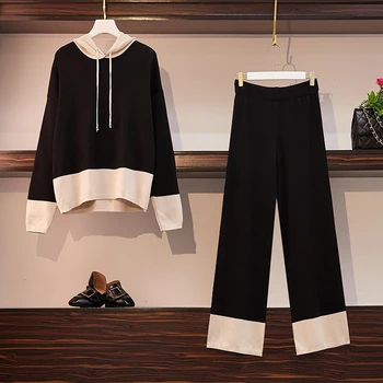 

Plus Size 5XL Women Long Sleeve Striped Pullovers Sweaters + Pencil Skirt Two Piece Sets Woman Knitted Jumpers Skirts Suit L3841