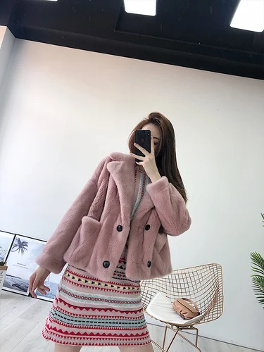 Pink Шуба из натурального меха норки, женская зимняя куртка, короткие женские шубы из натурального меха и куртки, корейские свободные высококачественные 1942 KJ3668 - Цвет: Pink