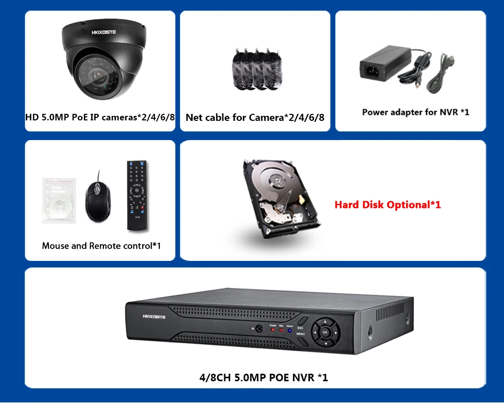 HKIXDISTE 8CH 5MP POE NVR Xmeye CCTV система 5.0MP Крытый Открытый PoE IP камера IR ночного видения комплекты видеонаблюдения
