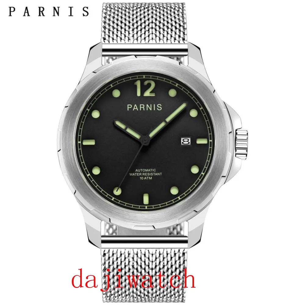  2017 New Arrival Mens Watches Top Brand Luxury 44mm Parnis Mechanical Watches Luminous 100M Waterpr