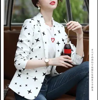 

2020 Spring Autumn Women Plus Size Print Long Sleeve Blazers And Jackets Female Geometric Formal Lady Work Wear Office White