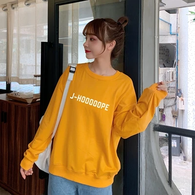 Цвет: желтый J-HOOOOOPE J-HOPE tumblr женские толстовки с капюшоном; сезон осень-весна повседневная толстовка с буквенным принтом хлопок K-pop Harajuku Корейская одежда - Цвет: Цвет: желтый