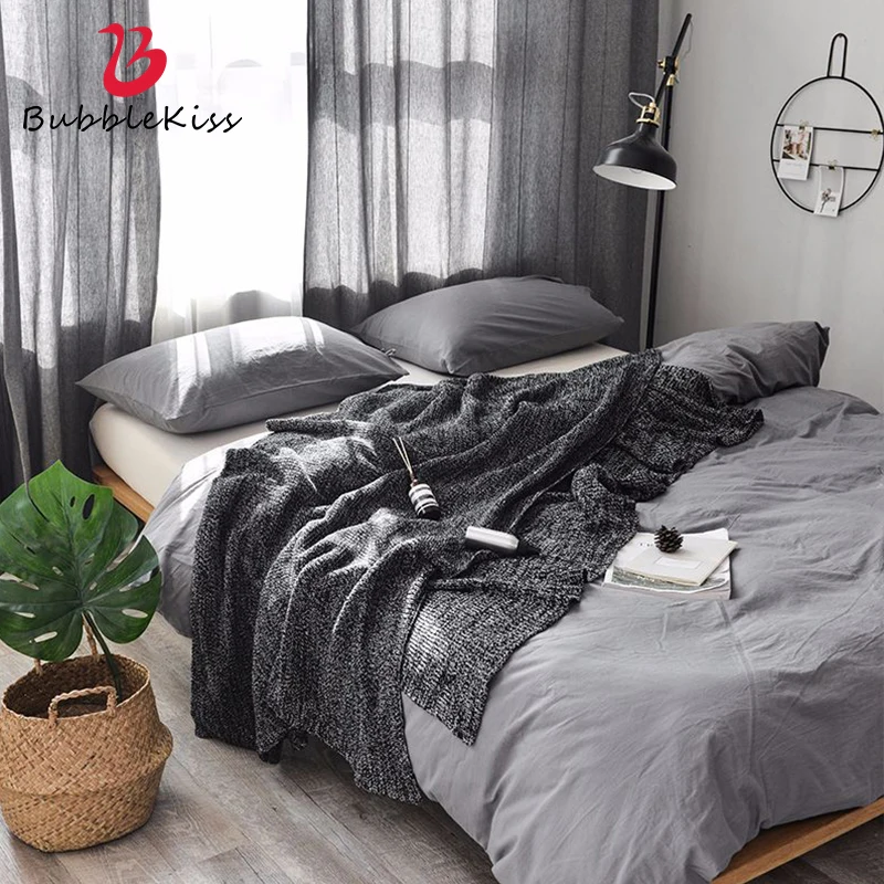 Bubble Kiss Pure Cotton Knitted Blanket Nordic Style Gray Home Throw