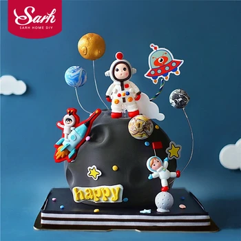 

Astronaut Rock Universe Stars Rose Fox Prince Boy Happy Birthday Cake Topper for Party Decoration Dessert lovely Gifts