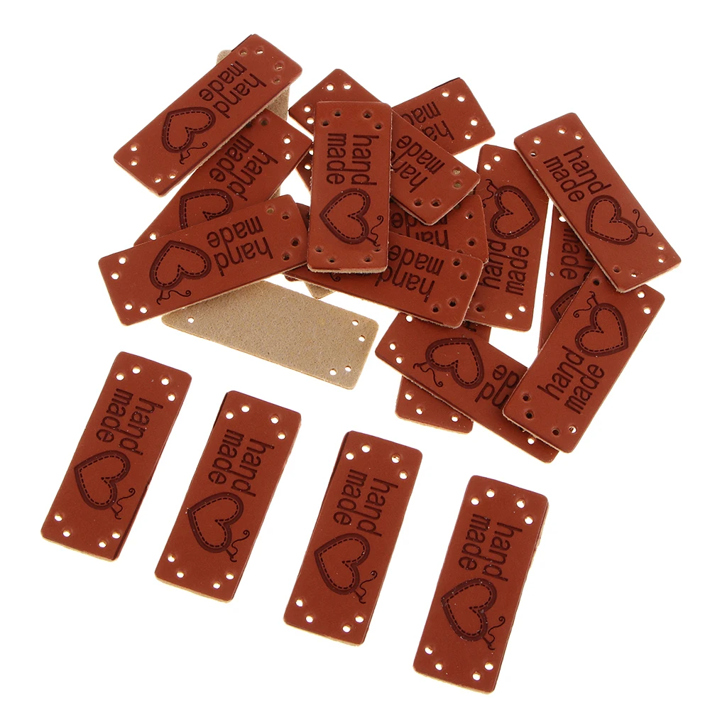20Pcs/Pack Leather Handmade Label Tags for DIY Sew Clothes Craft Embellishment Knit DIY Patches Bags Leather Label Sewing Craft 