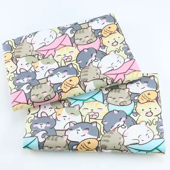 

160x50cm Cartoon Cute Cat Printing Twill Cotton Sewing Fabric Making Student Bed Sheet Bedding Sheet Home Decoration Cloth