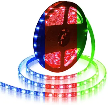 

16.4ft RGB Color Changing LED Flexible Strip Ribbon Light Black PCB 5M 300 LEDs 5050 SMD DC 12V Waterproof IP65 for Home Garden