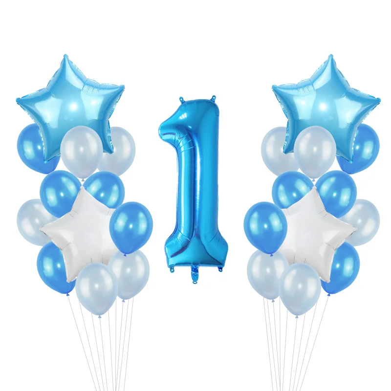 Вечерние воздушные шары для первого дня рождения для мальчиков, набор из фольги с цифрами, воздушные шары, баннеры для первого ребенка, вечерние украшения для детей 1 год