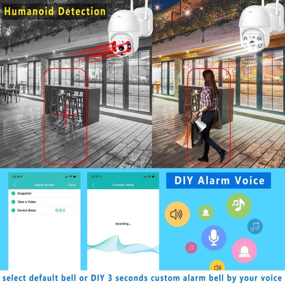 1080P наружная скоростная купольная Wifi камера 2MP H.265 аудио PTZ беспроводная облачно SD