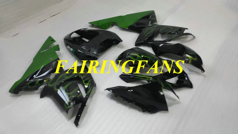 Мотоцикл обтекатель тела комплект для KAWASAKI Ninja ZX10R 04 05 ZX 10R 2004 2005 ABS зеленые Обтекатели с пламенем Кузов+ подарки KE26