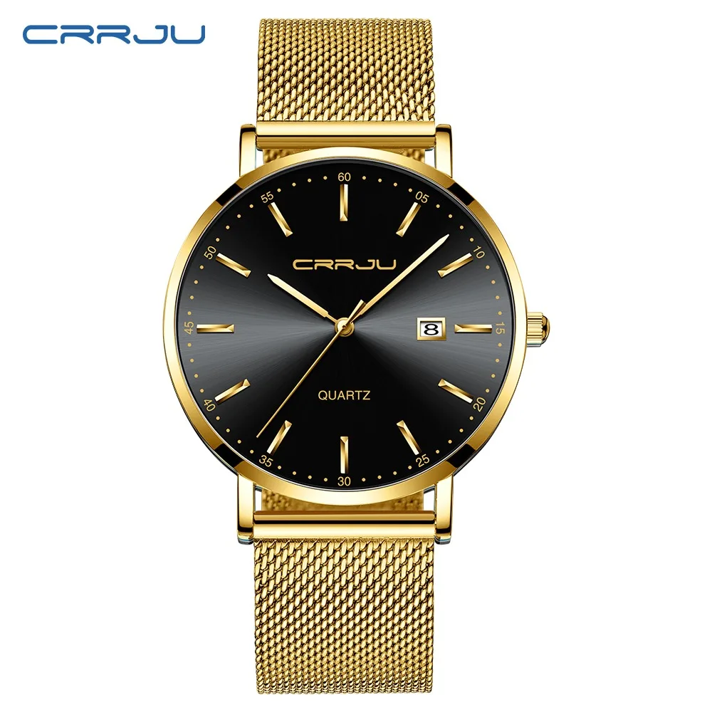 gold black CRRJU Роскошные модные женские часы-браслет, женские повседневные водонепроницаемые кварцевые женские часы, подарок для влюбленных, часы для женщин - Цвет: gold black