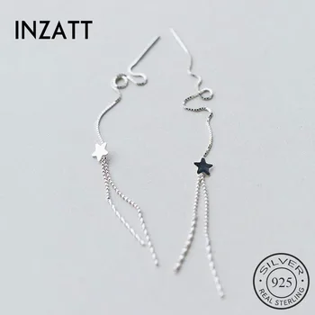 

INZATT Real 925 Sterling Silver Long chain Tassel Star Drop Earrings For Fashion Women Party Cute Fine Jewelry 2019 Accessories