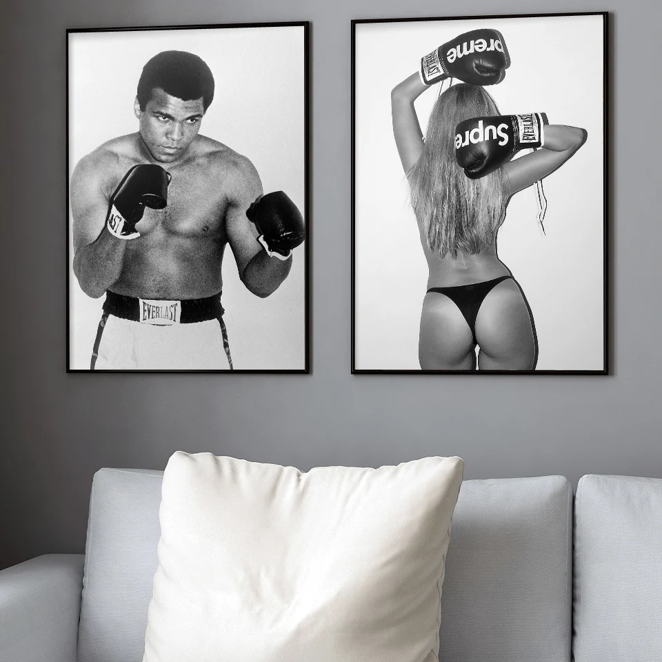 Muhammad Ali Poster Wall Art Sexy Woman Canvas Painting Nordic Boxing Sport Picture Modern Living Room Decor Frameless Painting