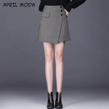 

2020 Fashion Irregular Autumn Winter High-end Light-Tempered Temperament Women's Plaid Collage Skirts A-line skirt Falda New