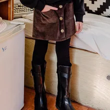 Зимняя новая стильная детская одежда в Корейском стиле; плотные бархатные теплые облегающие брюки-кюлоты для девочек из двух предметов; INS; одежда для родителей и детей