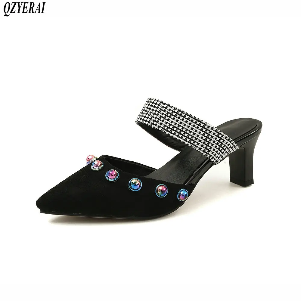 

2020 New spring/summer patent leather women's slippers beads slippers sandals sexy party women's shoes size 34-43