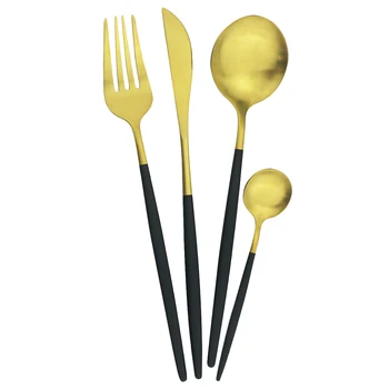 

24Pcs/Set Black Gold Cutlery Set Knife Fork Spoon Dinnerware Set Stainless Steel Tableware Set Home Party Kitchen Silverware Set