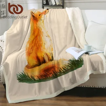 

BeddingOutlet Fox Throw Blanket Blue Butterfly Bed Blanket Wild Animal Sherpa Blanket Watercolor Plush Bedspreads Drop Ship