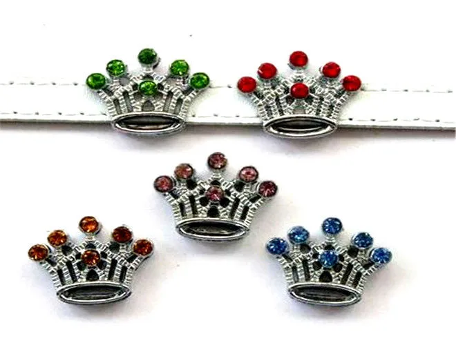crown 10 шт Корона сердце цветок бабочка стразы амулеты 10 мм слайд амулеты подходят 10 мм ошейник для домашних животных DIY ожерелье и для браслетов и брелоков - Окраска металла: crown