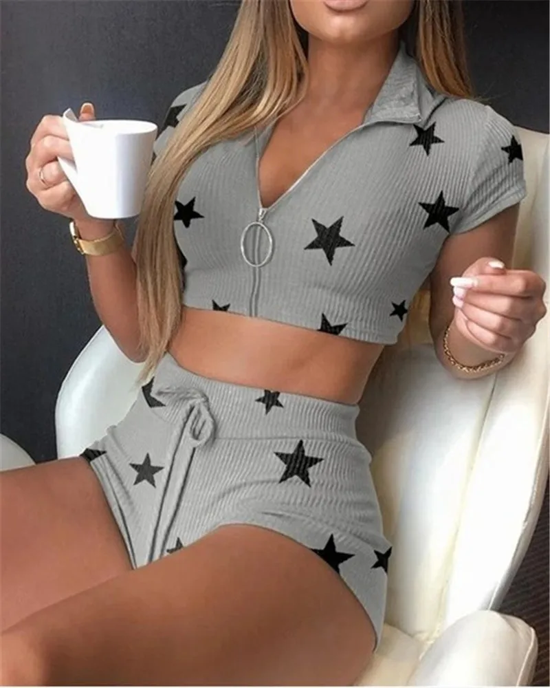 Женский домашний комплект из 2 предметов короткий топ на молнии с V образным