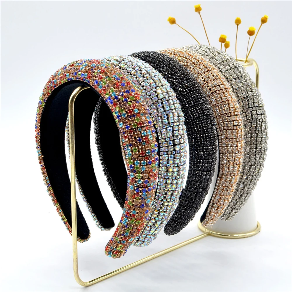 New Colorful Crystals-Inlaid Sponge Rhinestone Headband European and American Baroque Wide-Brimmed |