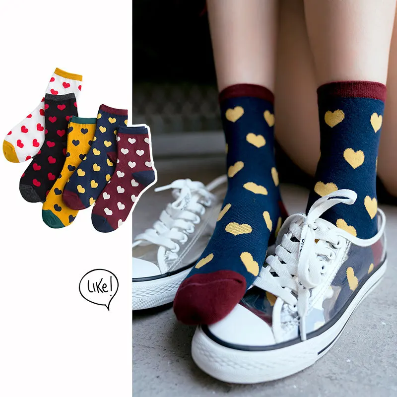 Осенне-зимняя Новинка; женская хлопковая одежда в Корейском стиле с сердечками в духе колледжа