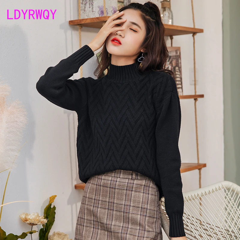 

2019 winter new half-high collar pullover women's Korean version of the solid color base sweater Pullovers Regular Office Lady