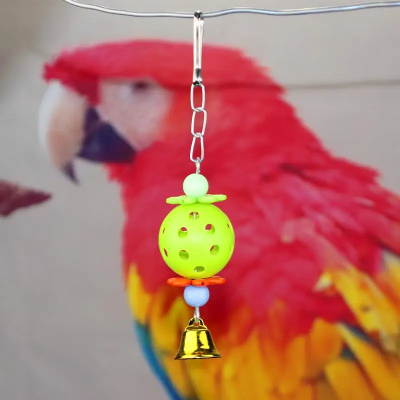 Gran oferta loro juguetes mascotas pájaro periquito subir morder masticar con colgante campana giratoria Bola de juguete para mascotas suministros para periquito 4*4*17cm