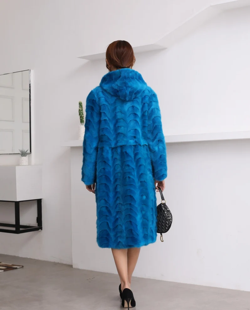 Peacock blue Натуральная норковая шуба длинная женская куртка осень зима норковая шуба верхняя одежда - Цвет: Peacock blue