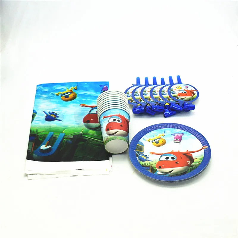 

tablecloth cups plates blowouts for cartoon super wings theme party use only one time tableware supplies for children's day