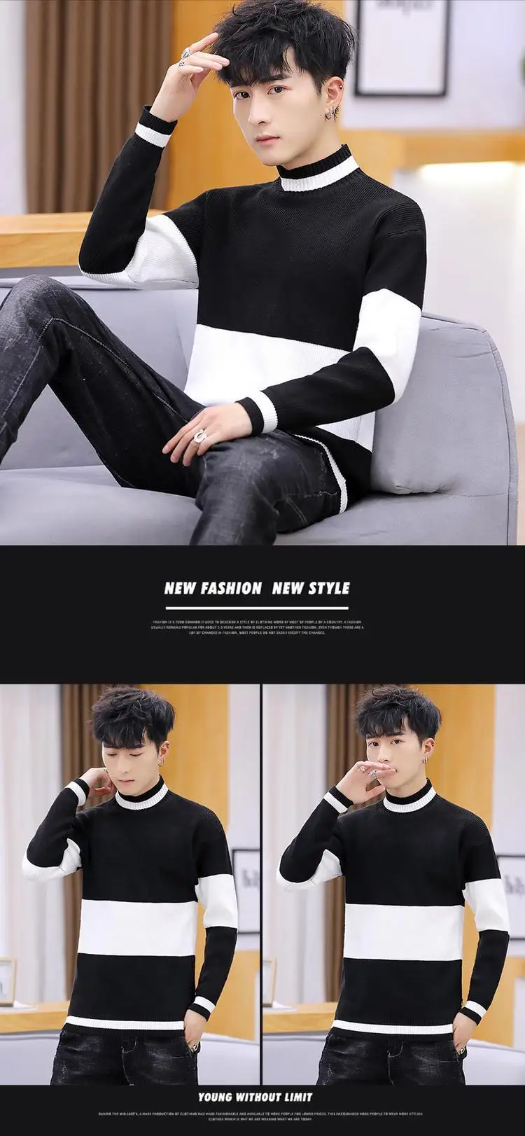New Men's Sweaters Spring Mens Sweater Half-high collar Knitted Pullovers Homme 3XL Hot Sale Soft Thin Wool Men Sweater