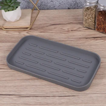 

Nonslip Silicone Tray Useful Cup Spoon Drain Tray Simple Tableware Wine Glass Drying Mat for Kitchen (Grey)