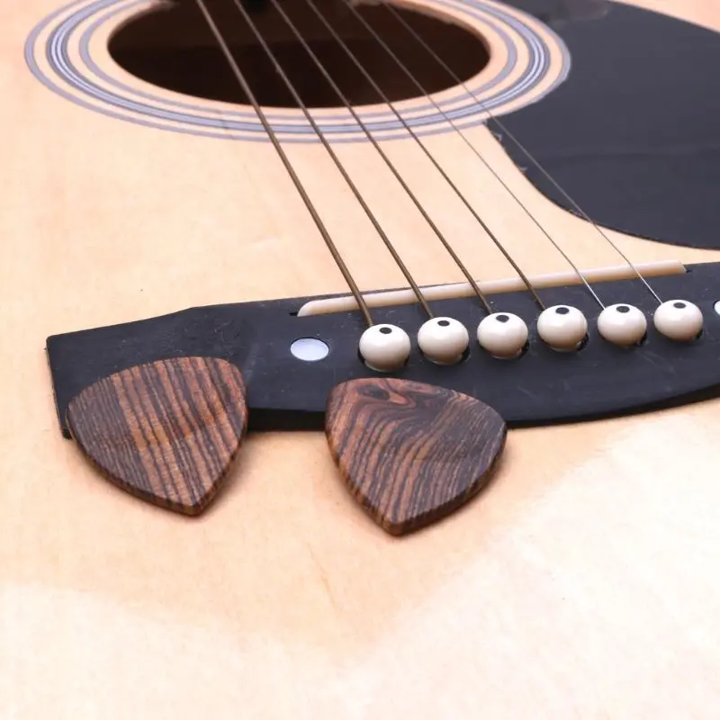 2 Pcs Wood Acoustic Bass Electric Guitar Pick Paddles Gold Sandalwood